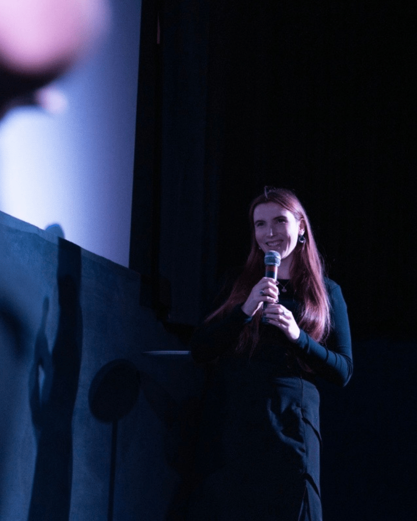 Sabine M. Probst Saavedra talking at FH JOANNEUM about her Impact Storytelling work