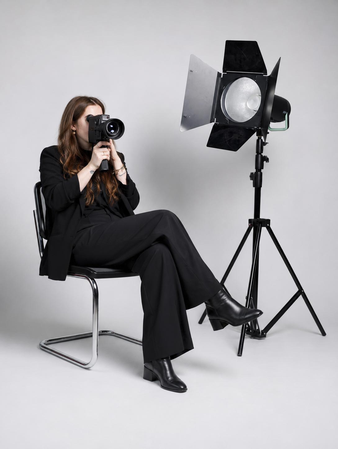 Sabine M. Probst Saavedra in directors chair on set